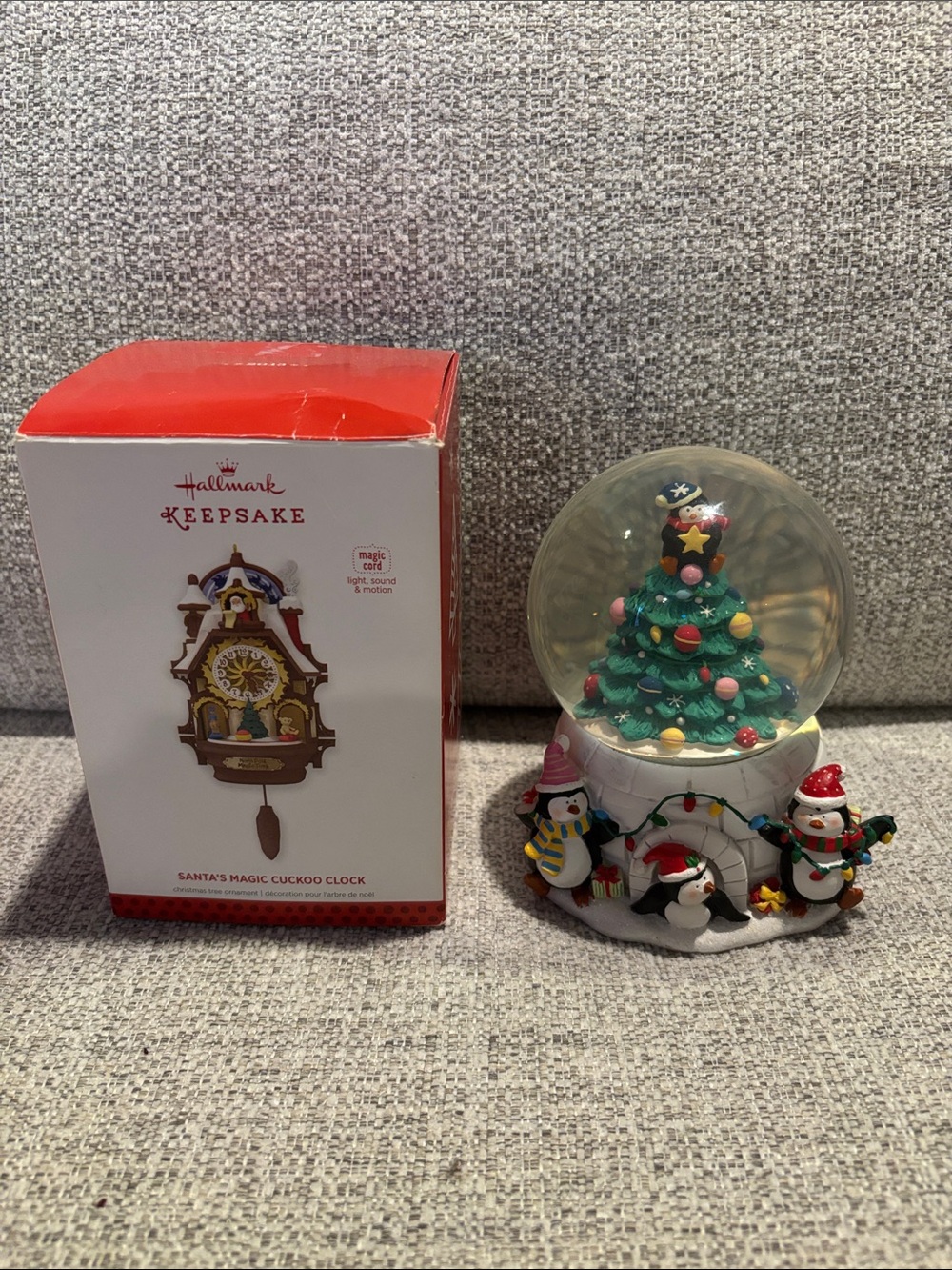 Hallmark Keepsake Green Christmas Tree Snow Globe with Penguins